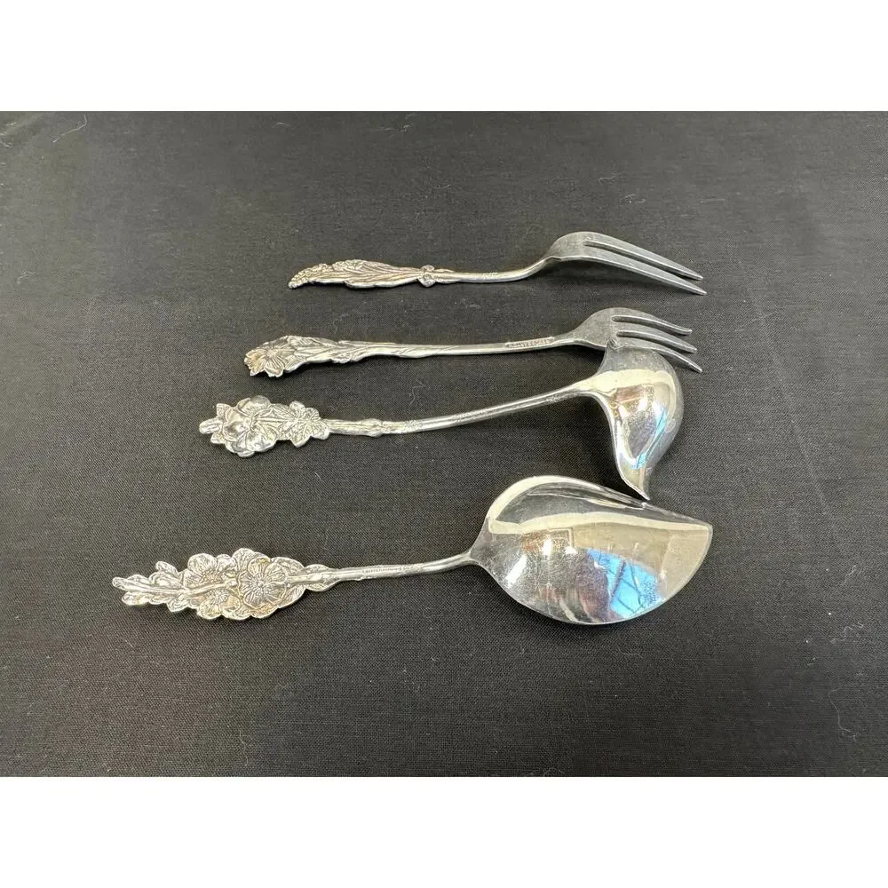 Vintage Reed & Barton Harlequin Silverplated Serving Set Ornate Floral Handles